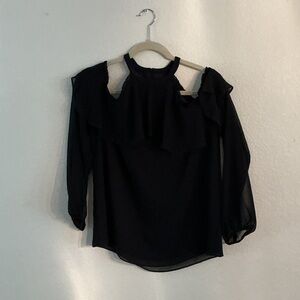 White House Black Market Black Ruffle Blouse
